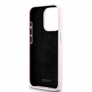 DKNY Skystas silikoninis mažas metalinis logotipas magnetinis dėklas telefonui iPhone 14 Pro - rožinė