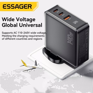 Įkroviklis Essager GaN Journey juodas 140W (2xPD / QC3.0)
