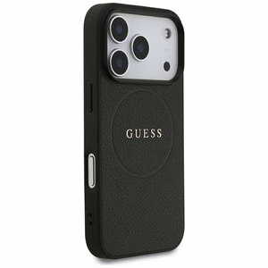 Guess Grained Gold Ring MagSafe dėklas, skirtas iPhone 18 Pro / 17 Pro – spalva: juoda