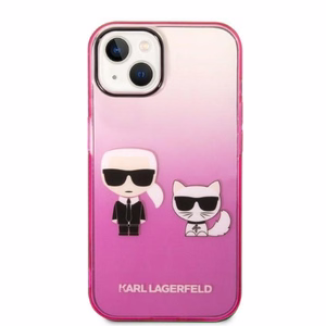 Karl Lagerfeld gradientinis Ikonik Karl & Choupette dėklas iPhone 14 Plus – rožinis