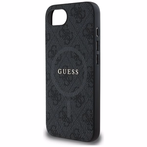 Guess PU odinis 4G spalvotas žiedas dėklas su MagSafe iPhone 16e - juodas