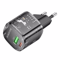 Borofone Įkroviklis BN17 Sunlight - USB + Type C - QC 3.0 PD 20W 3A juodas