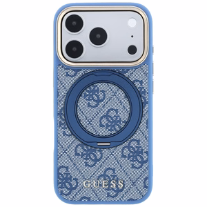 Guess 4G Classic Logo dėklas, skirtas iPhone 18 Pro Max / 17 Pro Max, su 360° žiedu-stovu, suderinamas su MagSafe – mėlynas