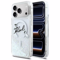 Karl Lagerfeld Liquid Glitter Karl Script Logo MagSafe Dėklas for iPhone 17 Pro Max - Clear