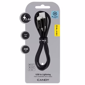 "Blavec" kabelis "Candy" pintas - USB į "Lightning" - 2,4A 2 metrai "Apple CarPlay" (CCA-UL24B20), juodas