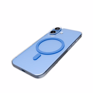 Puro Lite Mag TPU+PC dėklas suderinamas su MagSafe iPhone 17 - skaidrus su mėlynu žiedu
