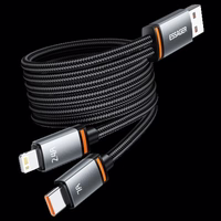 USB Laidas Essager "Triple" 3in1 juodas "USB / Type-C / Lightning" 100cm