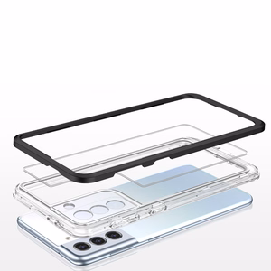 Skaidrus 3in1 dėklas Samsung Galaxy S21 + 5G (S21 Plus 5G) rėmelio gelinis dangtelis juodas