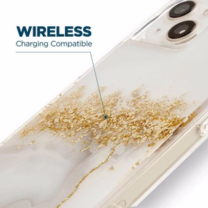 Case-Mate Karat Marble balto marmuro rašto dėklas su aukso folijos detalėmis, skirtas iPhone 14 Plus