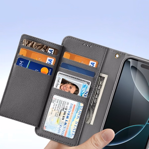 Dux Ducis Lawa odinis dėklas iPhone 16 Pro Max su nuimama magnetine pinigine - pilkas