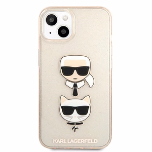 Karl Lagerfeld Glitter Karl's & Choupette Head чехол для iPhone 13 mini - золотой
