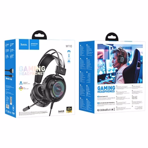 Проводные игровые наушники USB A + Jack 3,5 mm Hoco 2 m W110 черные