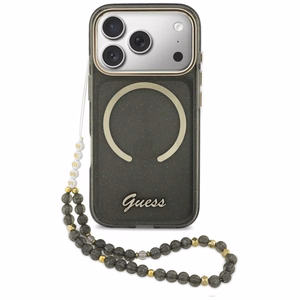 Guess IML Glitters Script Dirželis MagSafe Dėklas for iPhone 17 Pro - juodas