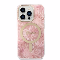 Rinkinys Guess GUBPP14LHJEACSP Dėklas+ Įkroviklis iPhone 14 Pro 6,1" rožinis hard dėklas Jungle MagSafe