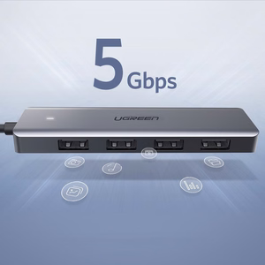 Ugreen USB Type C Šakotuvas - 4x USB 3.2 Gen 1 su USB-C maitinimo prievadu pilkas (CM219 70336)