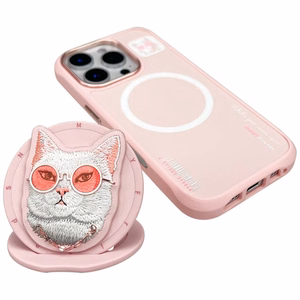 AmazingThing Nimmy Glasses Cool Cat MagSafe dėklas telefonui iPhone 16 Pro – rožinis