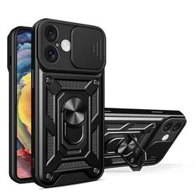 Hybrid Armor Camshield šarvuotas dėklas telefonui iPhone 16 su kameros dangteliu ir stovu - juodas