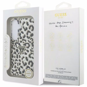 Guess dėklas IML Leopard Print Triangle MagSafe for Samsung Galaxy S26 juodas