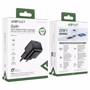 Acefast A73 Mini PD 20W GaN USB-C sieninis įkroviklis - juodas