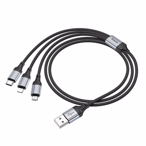 USB kabelis Hoco (X102) 3in1 lightning+microUSB+USB-C juodas 1m