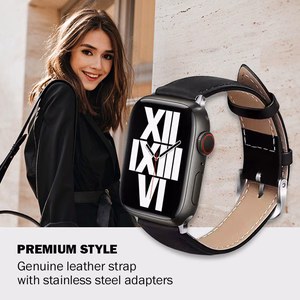 Crong Noble Band natūralios odos dirželis, skirtas Apple Watch 44 / 45 / 46 / 49 mm, „Black Noir“ spalvos