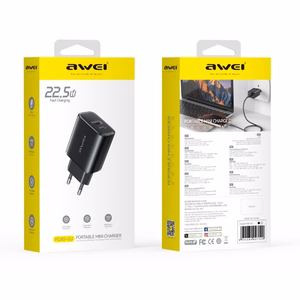Įkroviklis Awei PD85T-EU 22.5W USB-A/USB-C + USB-A to USB-C cable 1.0m juodas