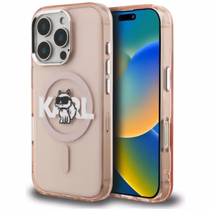 Karl Lagerfeld IML Choupette Sketch Logo MagSafe Dėklas iPhone 16 Pro Max - rožinis