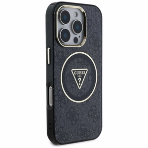 Guess IML Metal Glitter 4G Circle Triangle Magnetinis dėklas telefonui iPhone 16 Pro - juodas