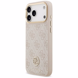 Guess 4G Strass Logo & Big Strap Metal Buttons Magnetinis dėklas telefonui iPhone 17 Pro Max - rožinė