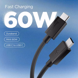 Spigen Essential EB6015CC USB-C laidas, 60 W, 150 cm – juodas