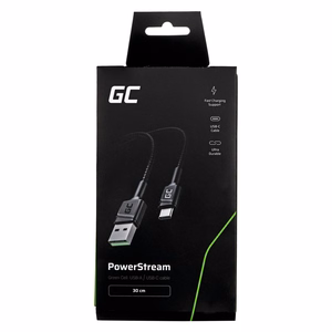 Green Cell KABGC25 USB-A–USB-C kabelis, 0.3 m, juodas