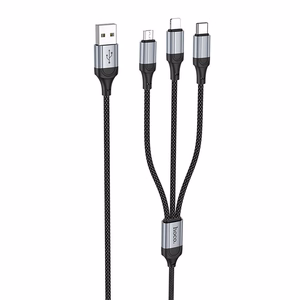 USB kabelis Hoco (X102) 3in1 lightning+microUSB+USB-C juodas 1m