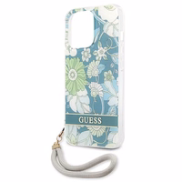 Guess GUHCP13XHFLSN iPhone 13 Pro Max 6.7" žalias kietasis dėklas su gėlių dirželiu