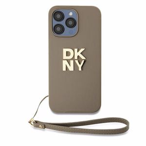 DKNY Dėklas telefonui su dirželiu ir logotipu iPhone 15 Pro - smėlio spalvos