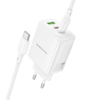 Borofone Wall charger BN32 Cargador GaN - USB + 2xType C - QC 3.0 PD 65W with Type C to Type C white