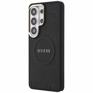 Guess Saffiano Peony Embossed Ring MagSafe dėklas Samsung Galaxy S26 Ultra juodas