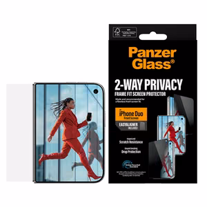 Skaidri stiklinė ekrano apsauga PanzerGlass Privacy su privatumo apsauga ir EasyAligner, skirta Apple iPhone Duo
