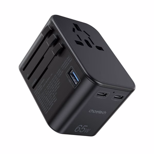 Universalus kelioninis įkroviklis Choetech PD5009 65W 2xUSB-C/USB-A juodas