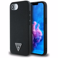 Guess Grained Triangle MagSafe dėklas telefonui iPhone 16e - juoda