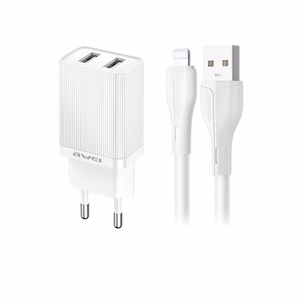 Įkroviklis Awei C15L-EU 10W 2xUSB-A + USB-A to Lightning cable 1.0m baltas