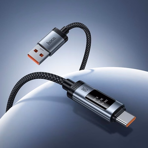Kabelis (m) - su skaitmenine indikacija USB A į USB C Hoco PD 6A 100W 1,2 m U148 juodas (m)