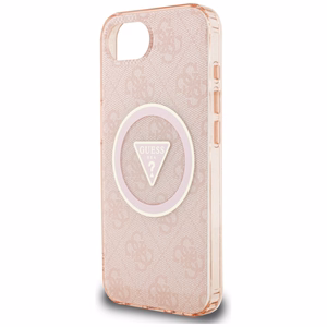 Guess IML Metal Glitter 4G Circle Triangle Magnetinis dėklas telefonui iPhone 16e - rožinis