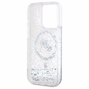 Karl Lagerfeld Skysti blizgučiai Karl & Choupette Head Magnetinis dėklas telefonui iPhone 15 Pro Max - skaidrus