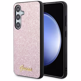 Guess Glitter Script dėklas telefonui Samsung Galaxy S24 - rožinė