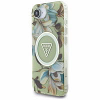 Guess IML Metal Glitter Flowers Triangle Magnetinis dėklas telefonui iPhone 16e - žalias