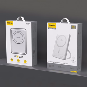 Dudao K28 10000mAh PD 22.5W Magnetinė išorinė baterija su metaliniu dėklu ir žiedo stovu - sidabrinė