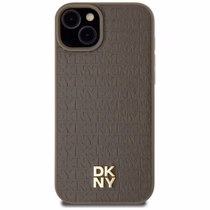 DKNY Odinis raštas metalinis logotipas Magnetinis dėklas iPhone 15 Plus / 14 Plus - ruda