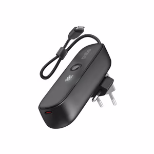 SBS Hybrid PD 20W 5000mAh Power Bank with Built-in Cable and Foldable Plug - Black