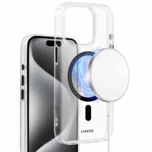 Liavec Blizgus Magnetinis Skaidrus dėklas telefonui Iphone 15 juoda