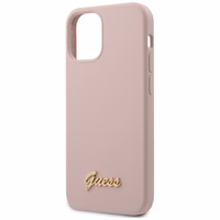 Guess GUHCP12SLSLMGLP iPhone 12 mini 5.4" šviesiai rožinis/šviesiai rožinis kietas dėklas Silikoninis užrašas Auksinis logotipas